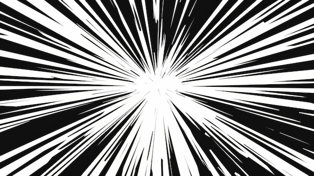 Фото Фон комиксов с черно-белыми радиальными линиями скорости для действия или взрыва