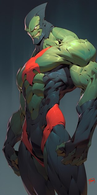 Photo a comic book character with a green and orange body and a red and blue body