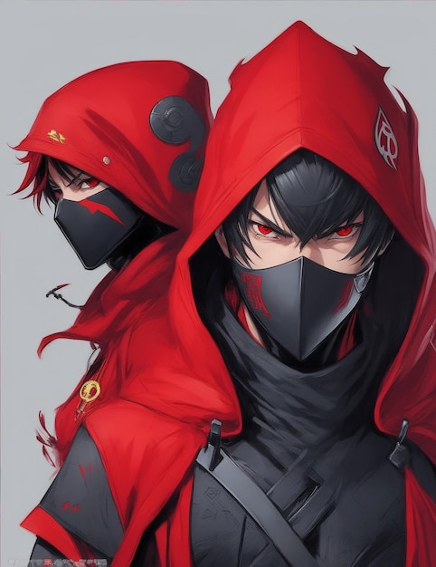 A comic book character with red eyes with a hood Generative AI