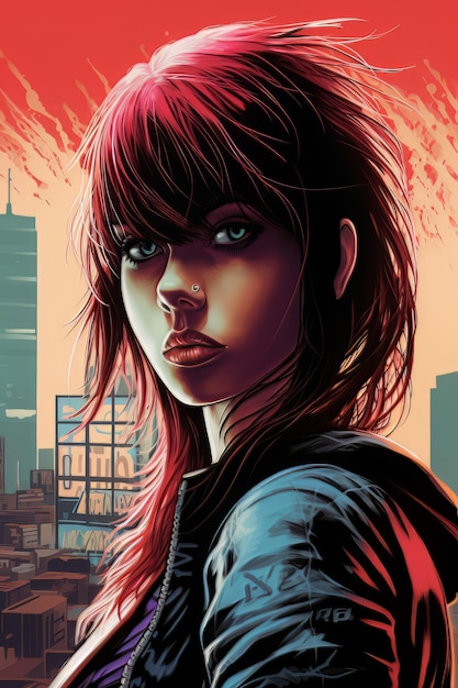 Обложка комикса для обложки книги Девушка с рыжими волосами.