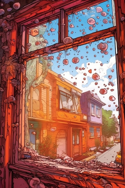 Обложка комикса с изображением дома с окном, на котором написано «слово».