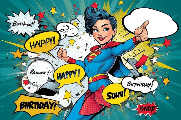 Foto cartella di compleanno in stile fumetto