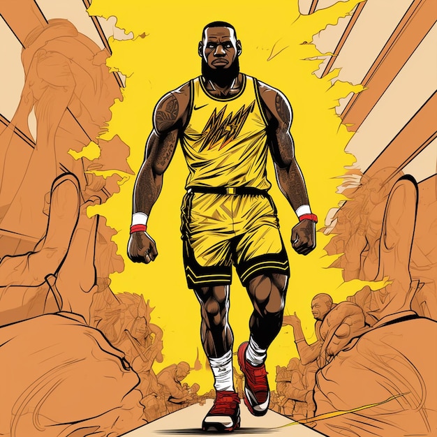 comic book style illustration of Lebron James