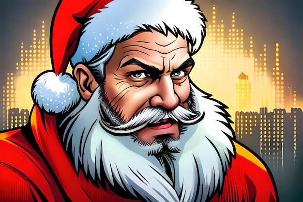 Comic book style tough Santa Generative AI illustration