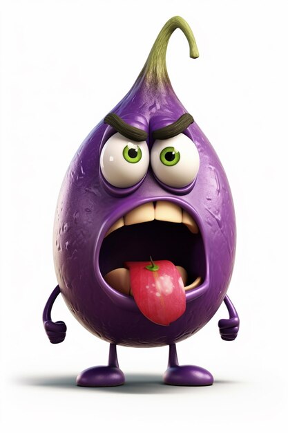 Comic EGGPLANT personage waanzin schreeuwende fruit emoji op witte achtergrond