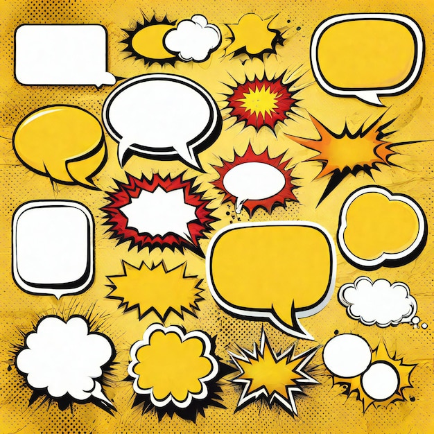 Comic speech bubble collection yellow background Generative AI
