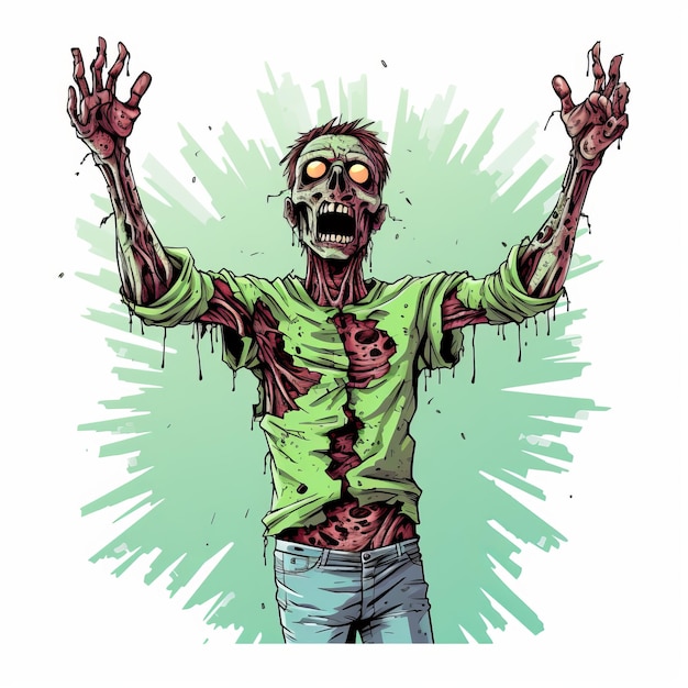 Foto comic stijl zombie illustratie met hyper gedetailleerde kunst