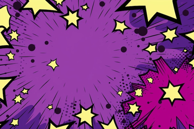 Photo comic style background violet colored and stars