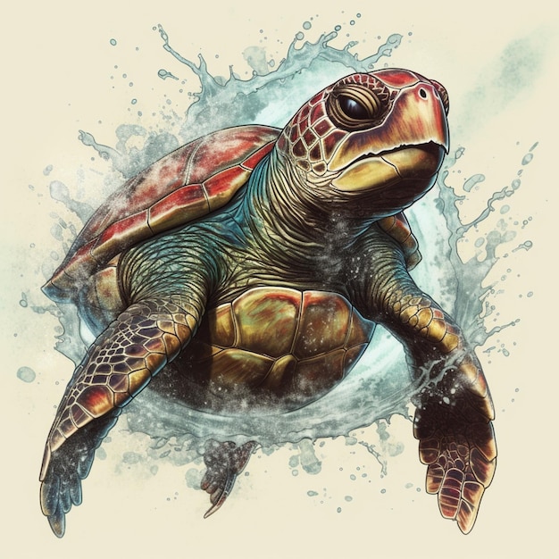 Комиксом вдохновленное цифровое искусство морской черепахи-супергероя в океане