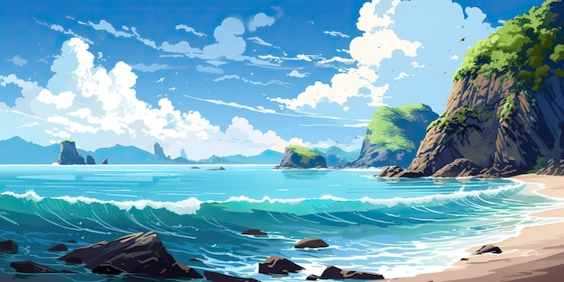 Photo comics drawing painting sketcha art cliff nautical marine sea ocean water nature outdoor landscape