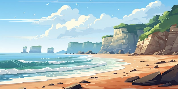 Photo comics drawing painting sketcha art cliff nautical marine sea ocean water nature outdoor landscape