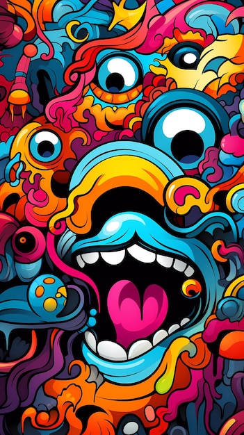 Comics illustration retro and 90s style monster pop art abstract crazy background ai generated