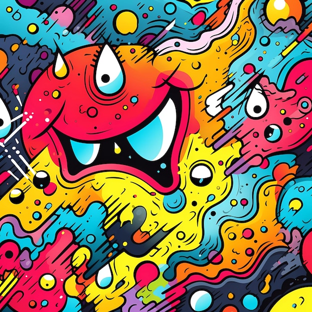 Comics illustration retro and 90s style monster pop art abstract crazy background AI Generated