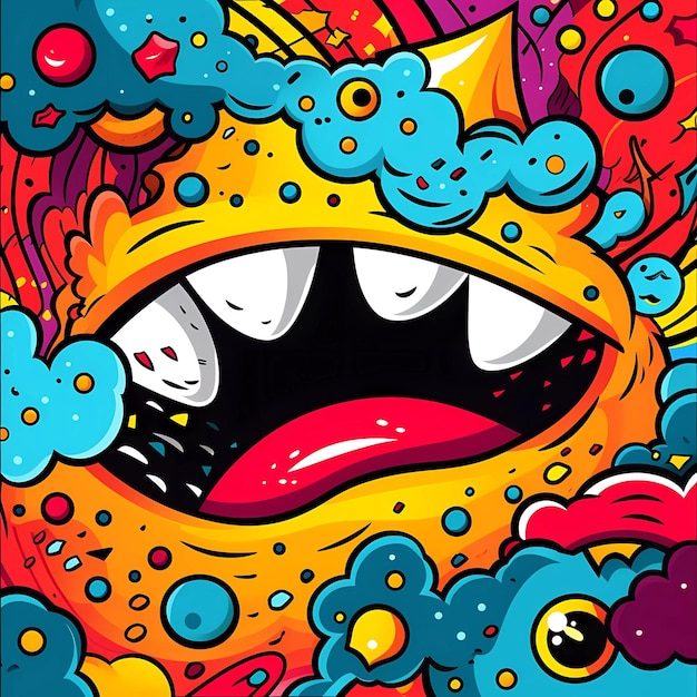 Comics illustration retro and 90s style monster pop art abstract crazy background AI Generated