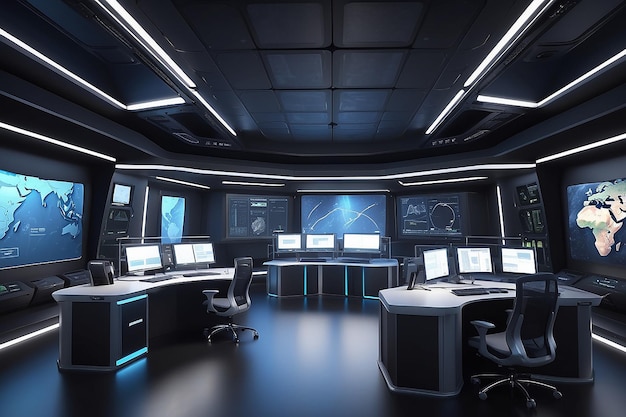 Command center interior 3D rendering