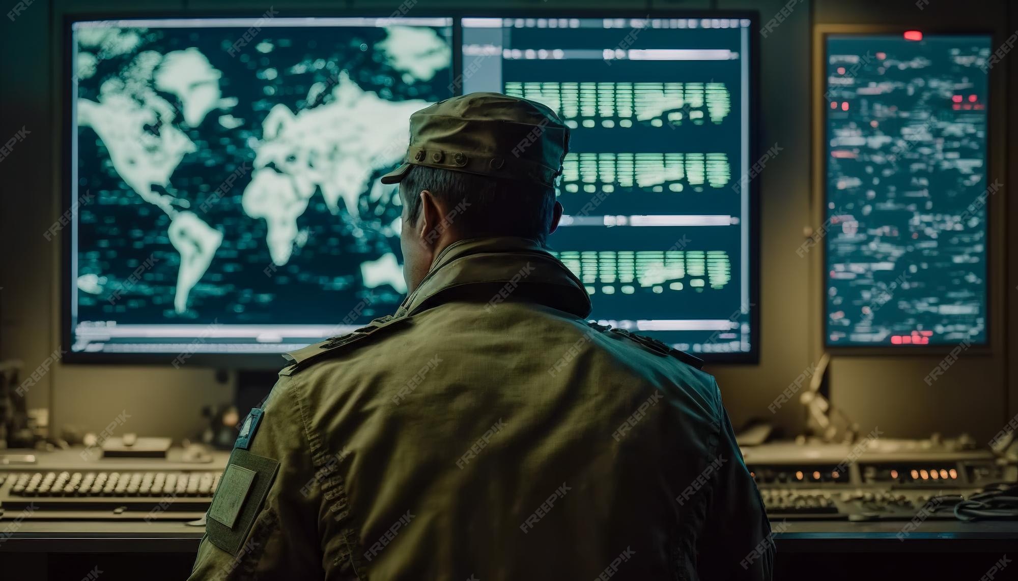 Premium Photo Command and control military soldier working at a war