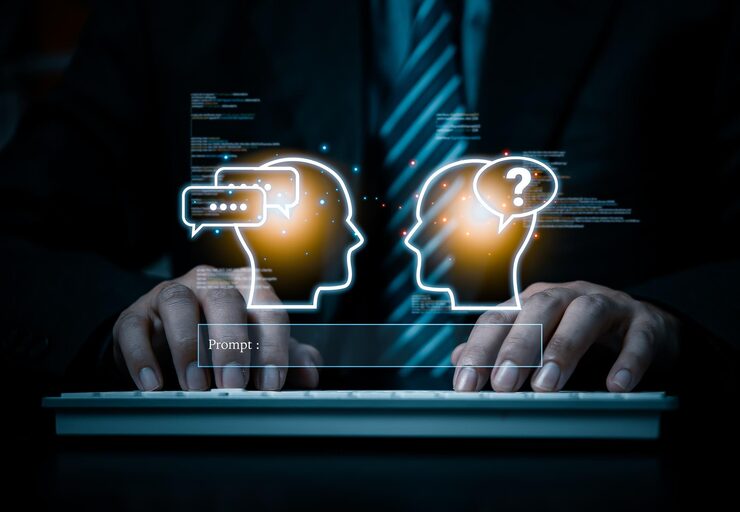 Photo command prompt ai interface and machine learning language processing neural networks and computer vision use of chatbot technology automation data analysis and software development