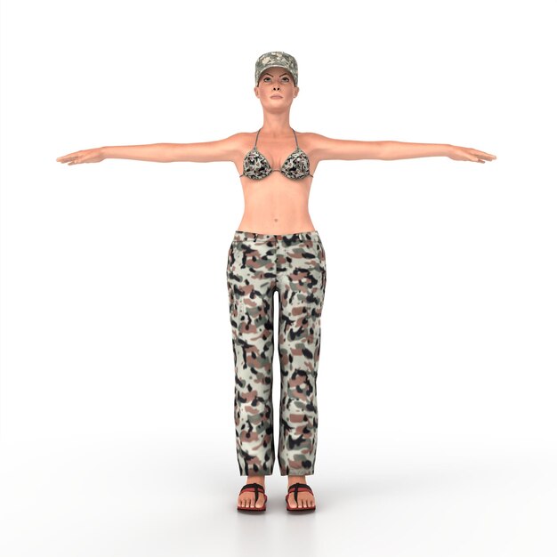 Foto modellazione 3d della ragazza del comandante