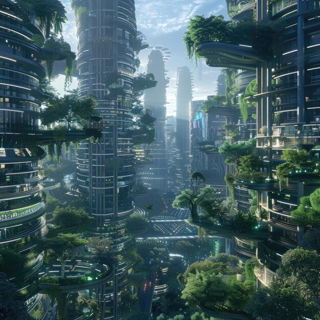 Photo commemorate arbor day with a futuristic natural scene