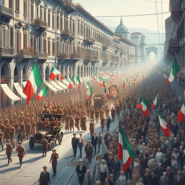 Photo commemorative liberation day march through turin