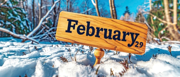 写真 2月29日を自然の背景で強調する木製のブロックカレンダー