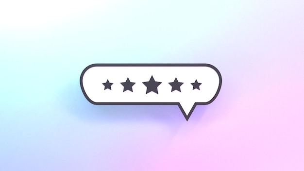 Photo comment icon with 5 star rating 3d render illustration