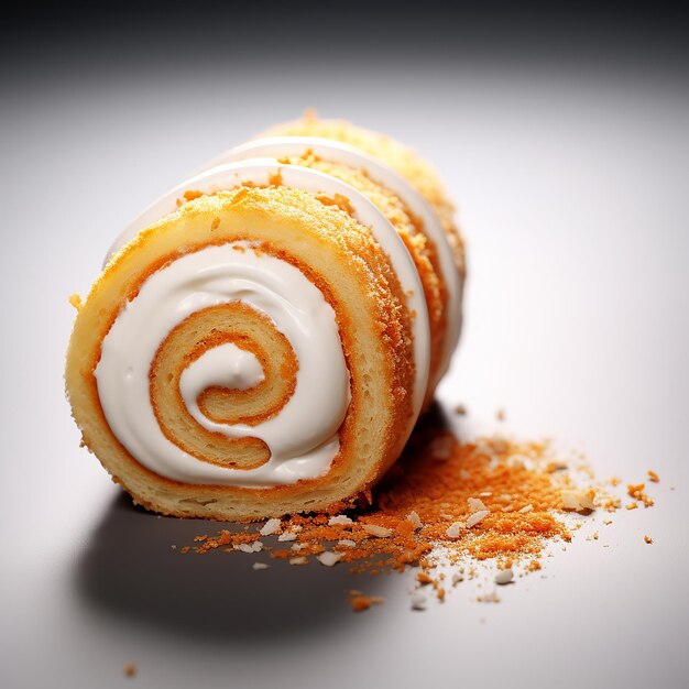 Photo commercial advertising of freshly swiss roll in a minimalist style hotel