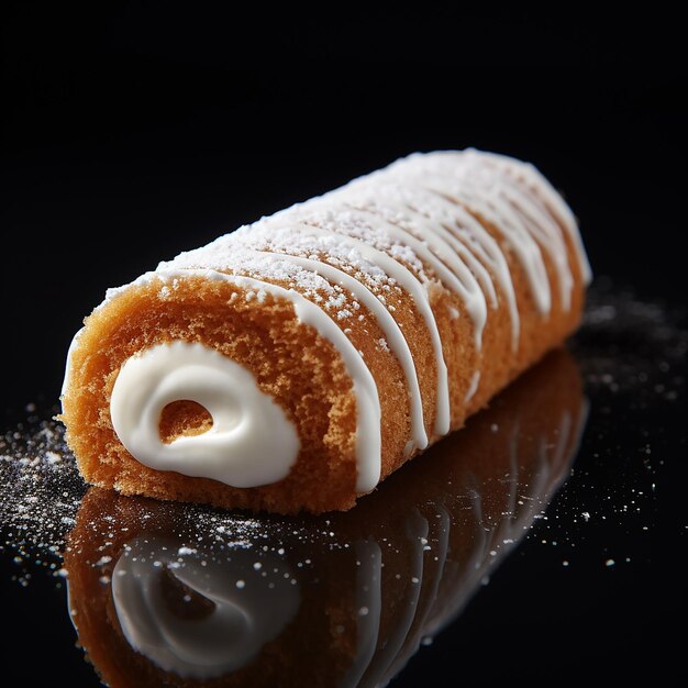 Photo commercial advertising of freshly swiss roll in a minimalist style hotel