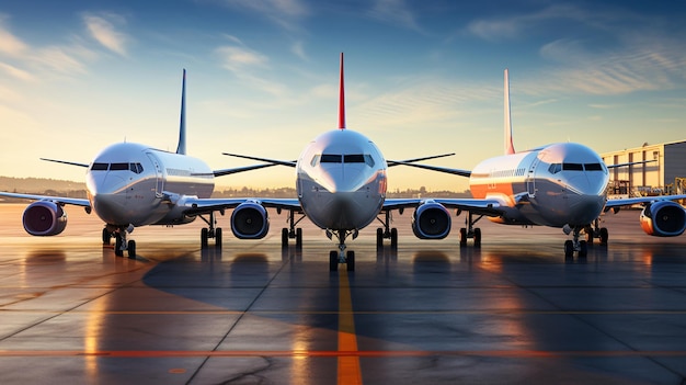 Commercial airplane parking at the airport