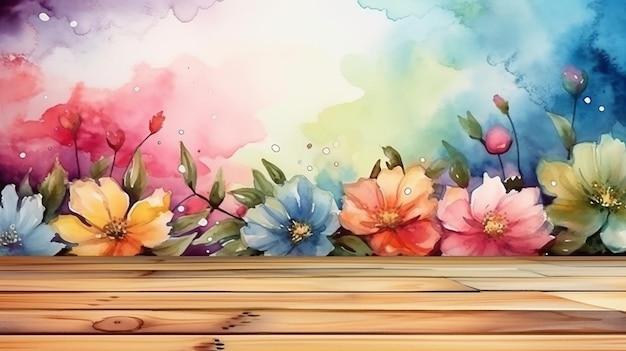 Commercial background with flowers aquarelle on boards