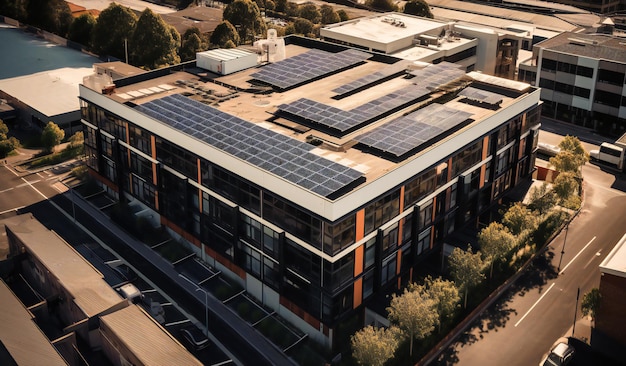 Commercial building with solar panels on roof