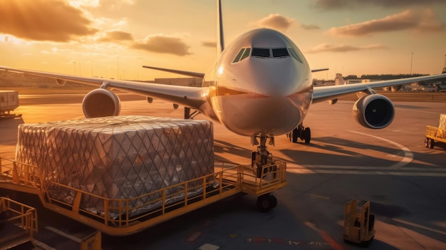 Photo a commercial cargo air freight airplane loaded