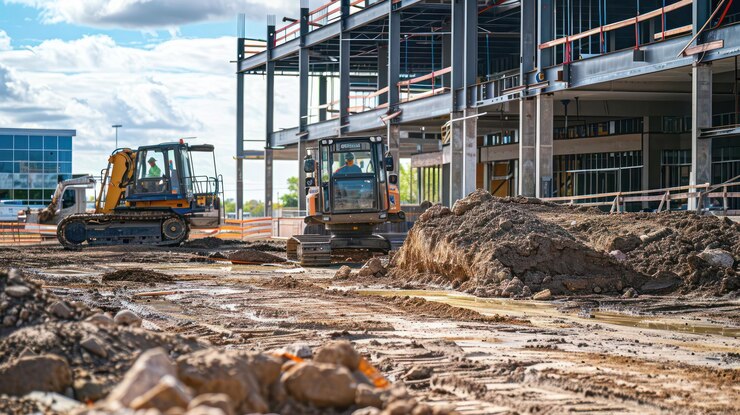 Photo commercial construction site with heavy equipment