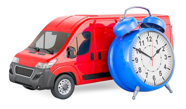 Commercial delivery van with alarm clock 3D rendering