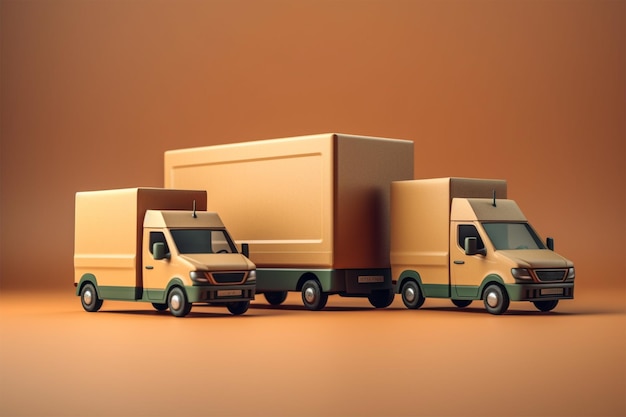 commercial delivery vans with cardboard boxes 3d rendering