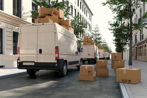 Photo commercial delivery vans with cardboard boxes
