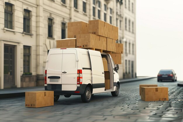 Photo commercial delivery vans with cardboard boxes