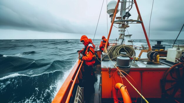 Photo commercial fishing vessel navigating stormy seas aig