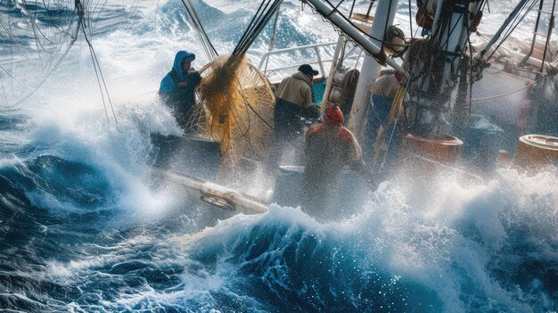 Foto nave da pesca commerciale in mare tempestoso aig