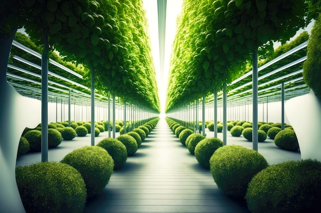 Commercial hydroponic plantation with green garden