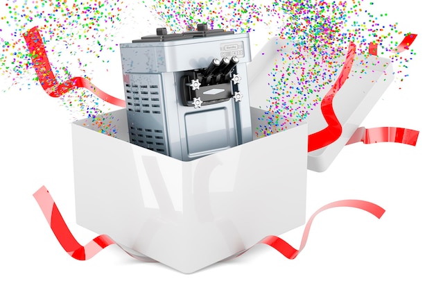 Photo commercial ice cream machine inside gift box 3d rendering