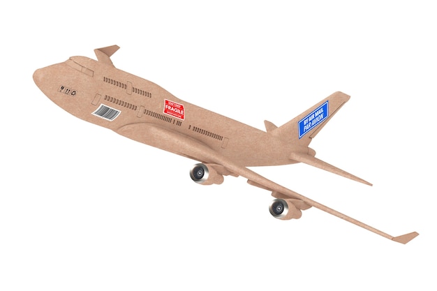 Commercial Industrial Cargo Delivery Jet Airplane as Carton Parcel Box on a white background. 3d Rendering