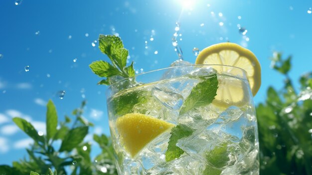 Commercial photography glass of lemonade and refreshing surroundings