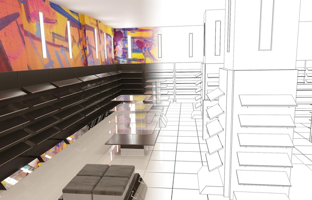 commercial premises shop interior visualization 3D illustration