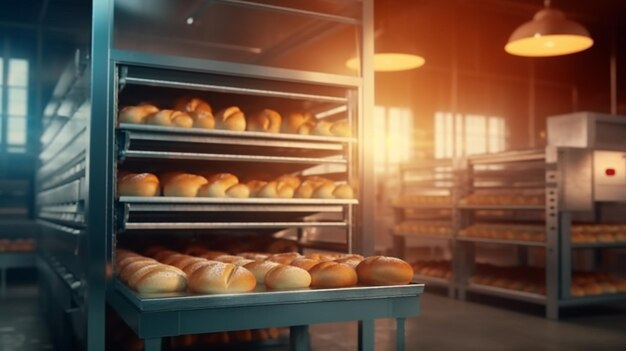 Commercial professional bakery kitchen and stainless steel convection generative ai