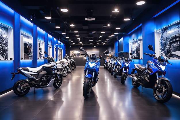 写真 展示ホールまたはバイクショールームの商業スタンド 新しいスクーターとバイクの販売