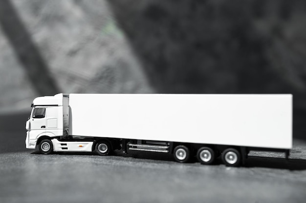 Commercial van truck on dark background Transport and shipping