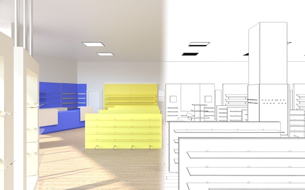 commercieel pand winkel interieur visualisatie 3D illustratie cg render