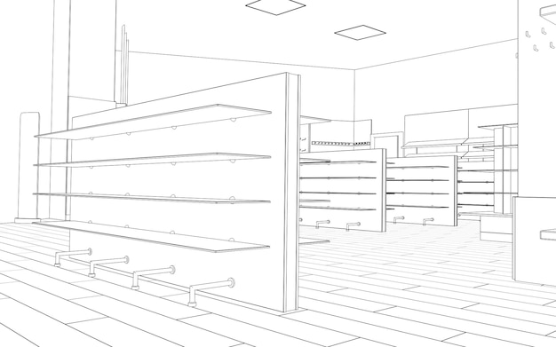 commercieel pand winkel interieur visualisatie 3D illustratie schets schets