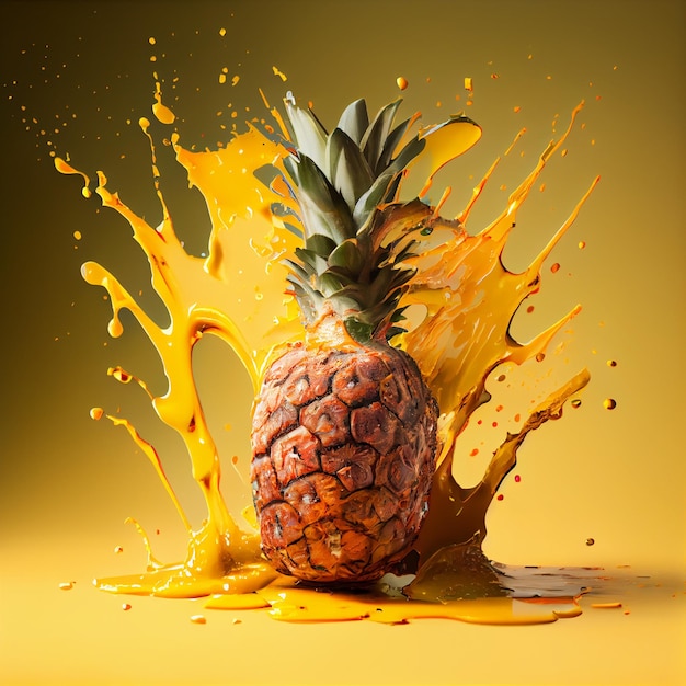 Commercieel schot van ananas met een illustratie van een waterplons